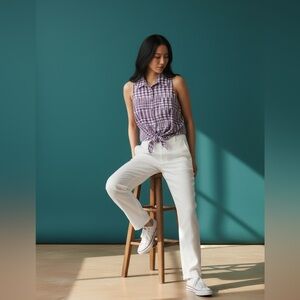 Guess Purple and White Plaid Button-up Tie Front Crop Top Size Medium Vintage